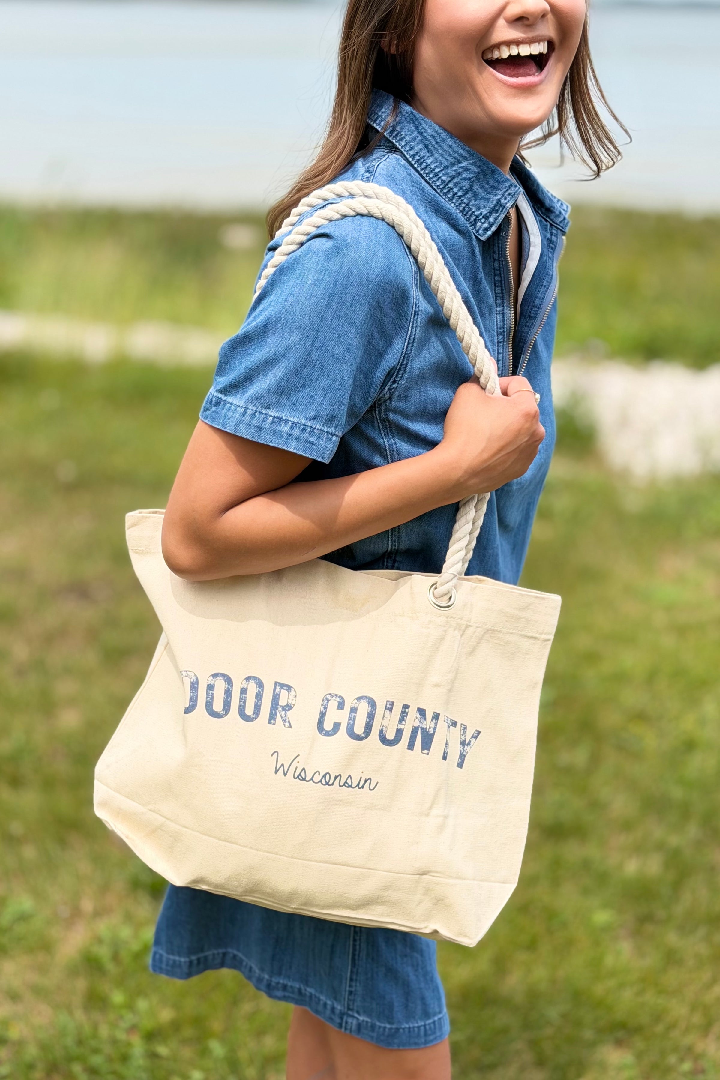 Door County Tote With Rope Handles - Navy