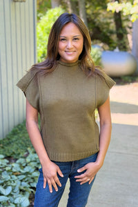 Crewneck Cap Sleeve Sweater - Olive