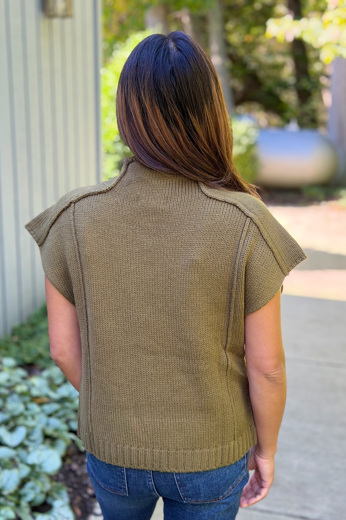 Crewneck Cap Sleeve Sweater - Olive