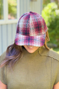 Plaid Curved Brim Baseball Cap - Brown