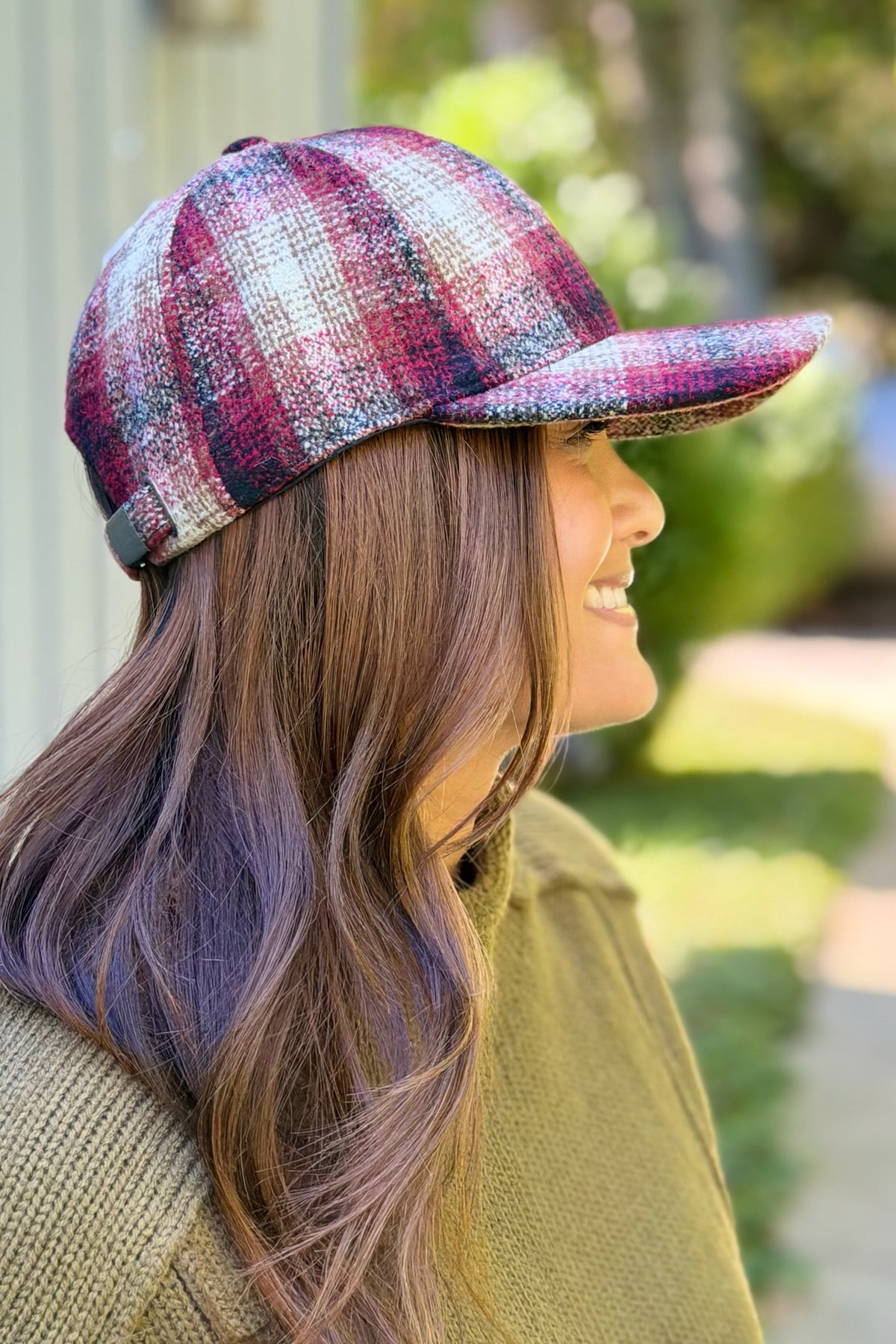 Plaid Curved Brim Baseball Cap - Brown
