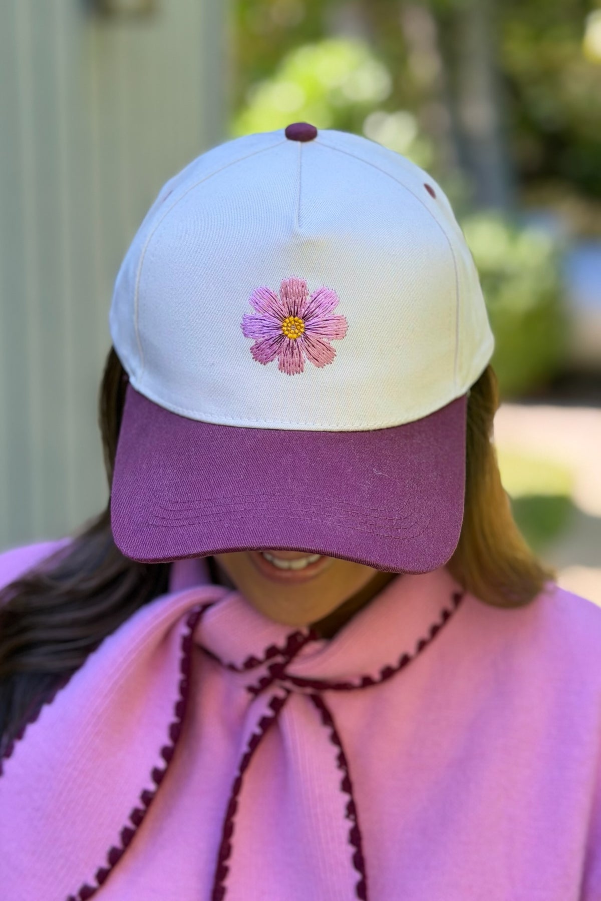 Pink Flower Trucker - Raisin