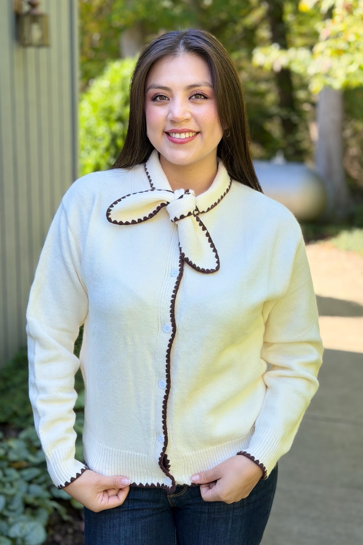 Tie Neck Sweater Cardigan - Ivory