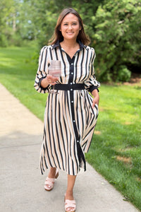 Stripe Button Down Shirt Dress