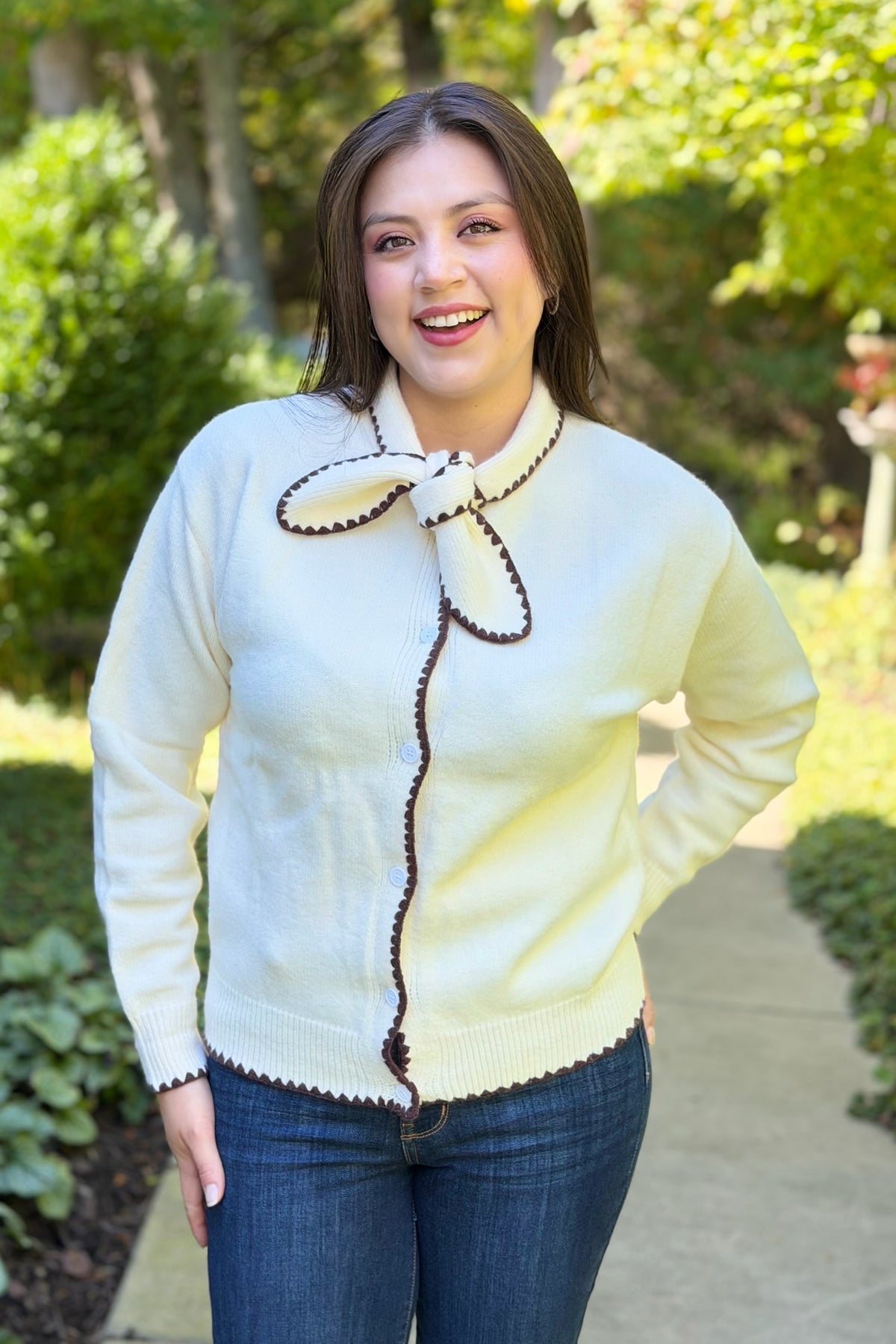 Tie Neck Sweater Cardigan - Ivory