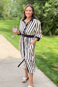 Stripe Button Down Shirt Dress