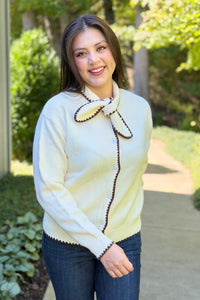 Tie Neck Sweater Cardigan - Ivory
