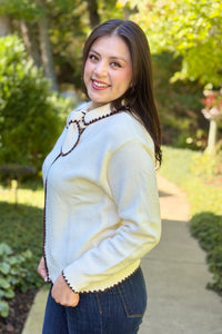 Tie Neck Sweater Cardigan - Ivory