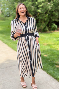 Stripe Button Down Shirt Dress