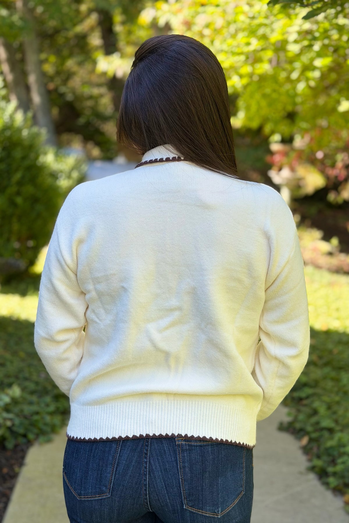 Tie Neck Sweater Cardigan - Ivory