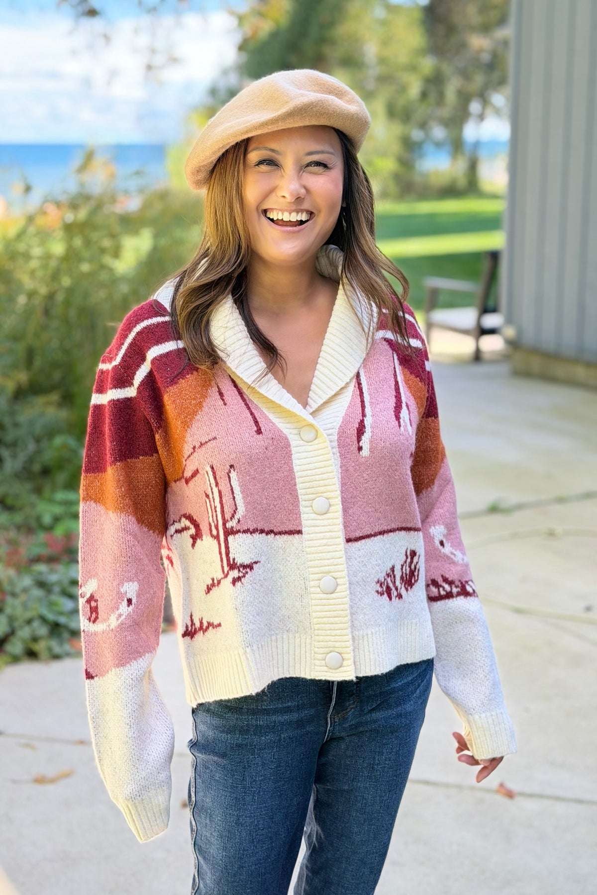 Western Scene Cardigan - Taupe