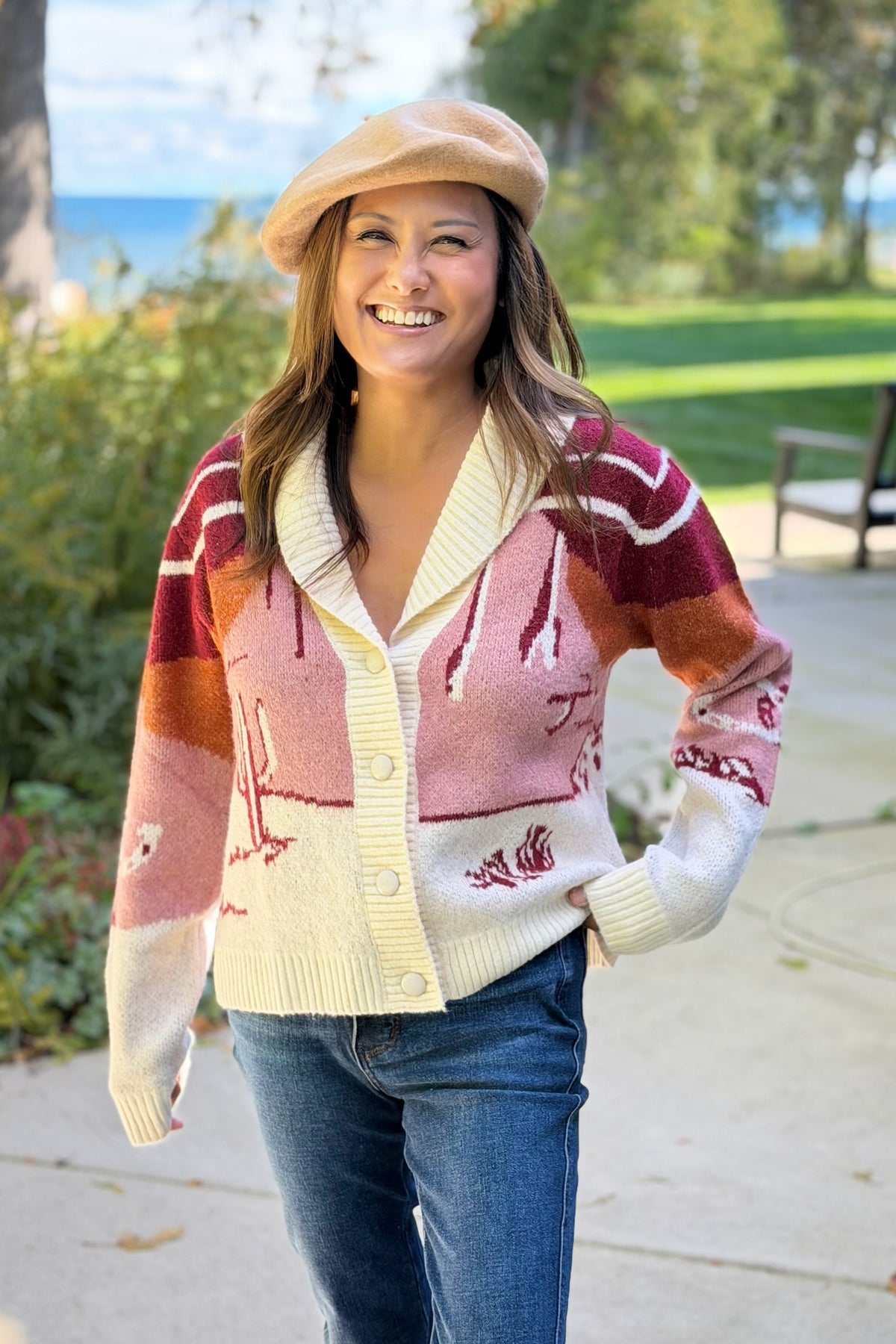 Western Scene Cardigan - Taupe
