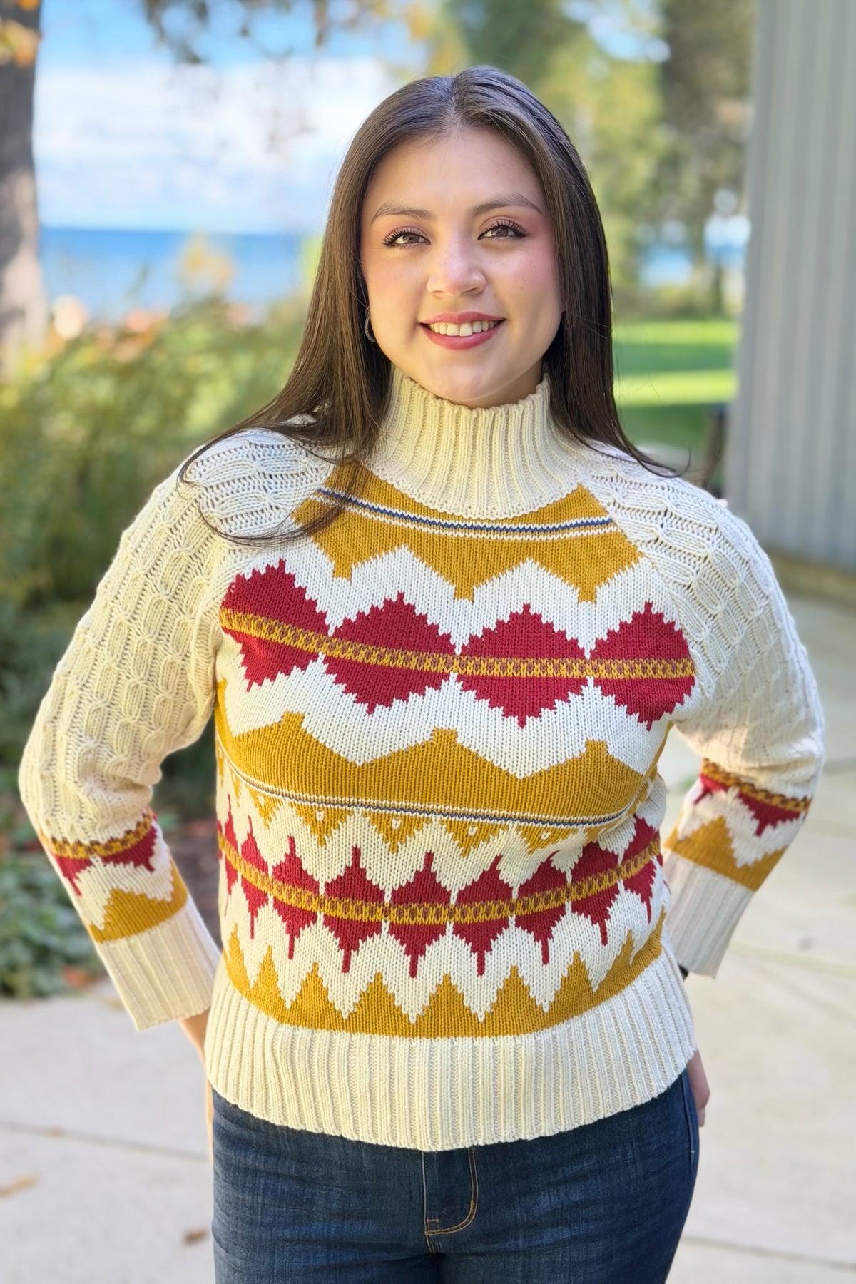 Fair Isle Turtleneck Sweater - Ivory