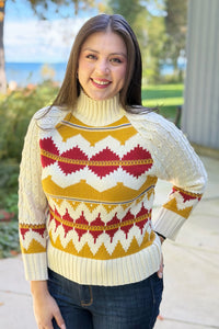 Fair Isle Turtleneck Sweater - Ivory