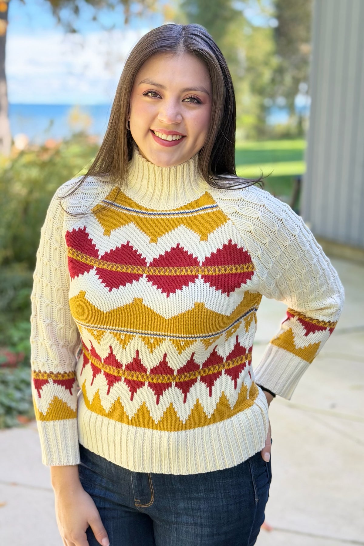 Fair Isle Turtleneck Sweater - Ivory