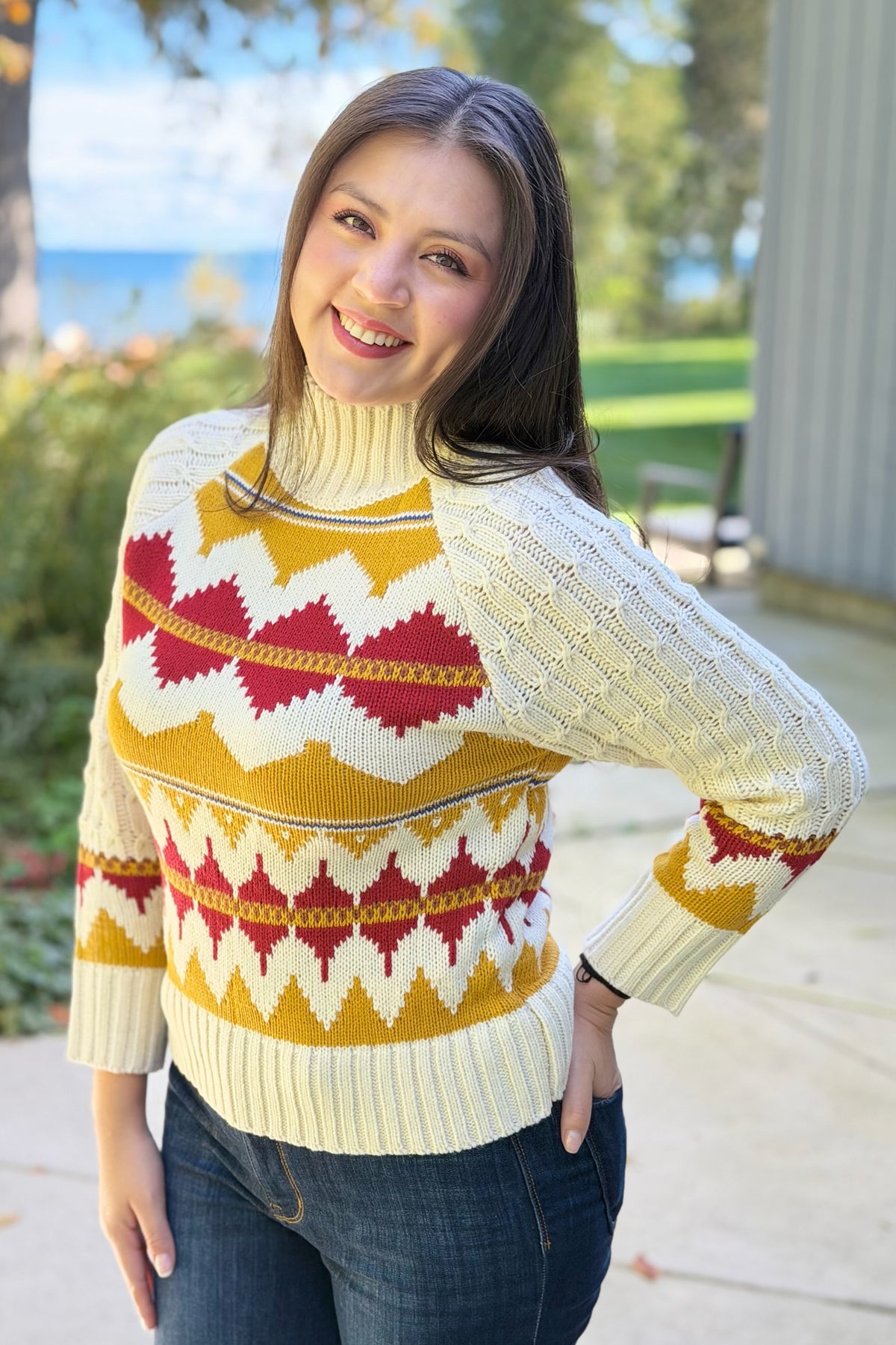 Fair Isle Turtleneck Sweater - Ivory