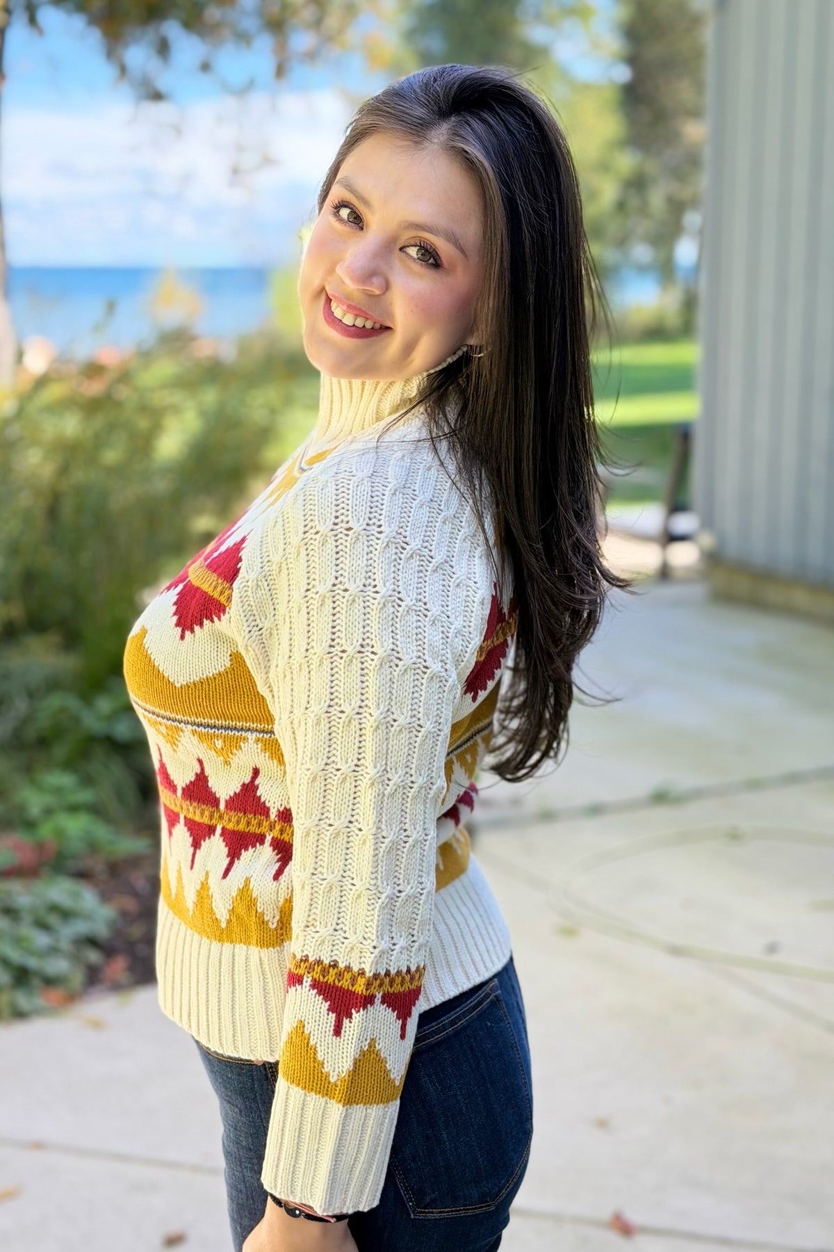 Fair Isle Turtleneck Sweater - Ivory