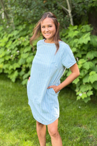 Buttoned Back Denim Stripe Dress