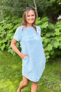 Buttoned Back Denim Stripe Dress