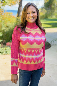Fair Isle Turtleneck Sweater - Peach