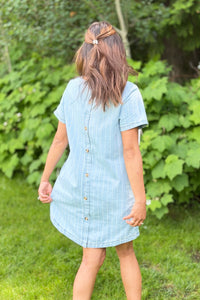 Buttoned Back Denim Stripe Dress