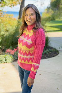 Fair Isle Turtleneck Sweater - Peach
