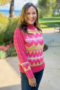 Fair Isle Turtleneck Sweater - Peach
