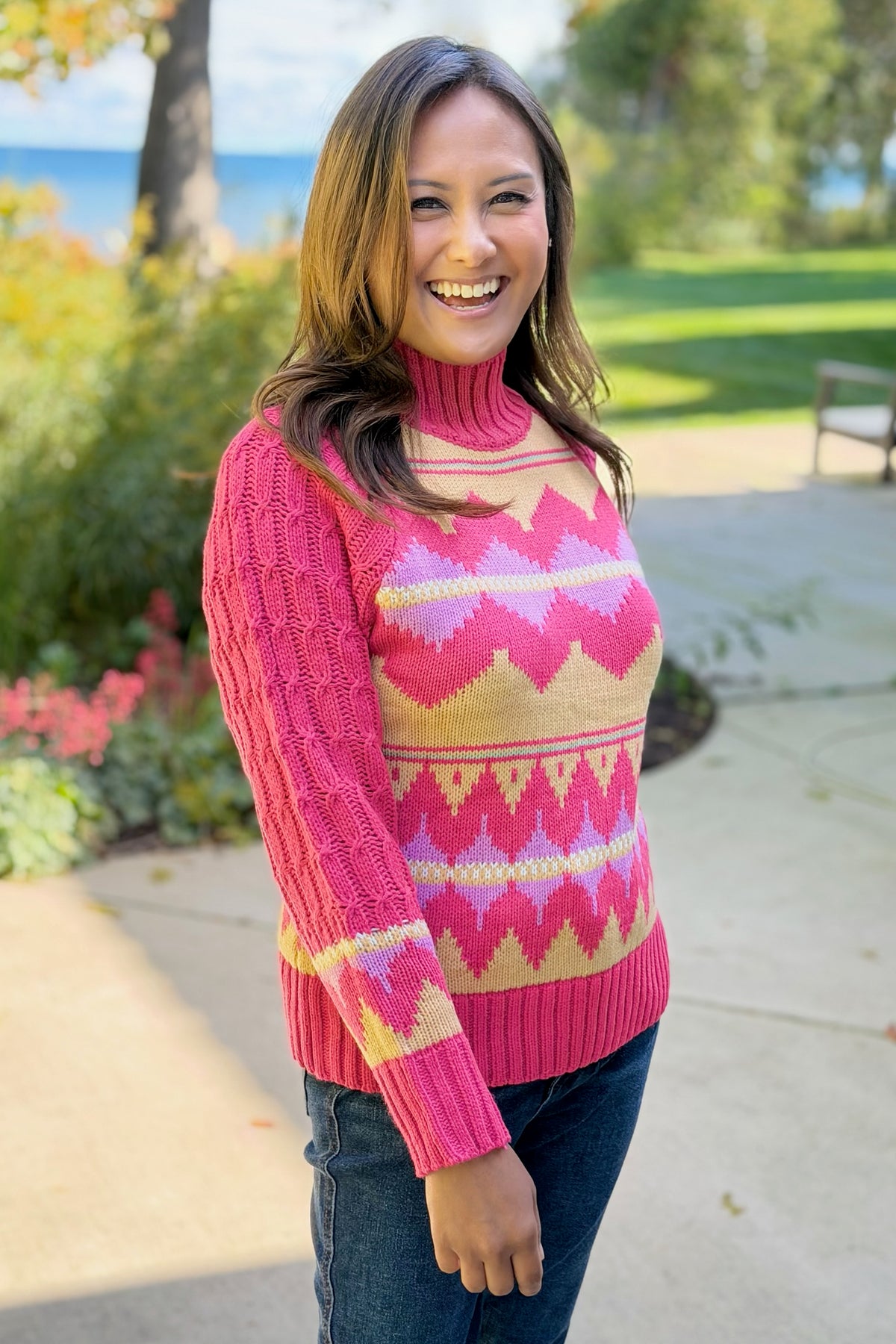 Fair Isle Turtleneck Sweater - Peach