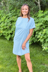 Buttoned Back Denim Stripe Dress