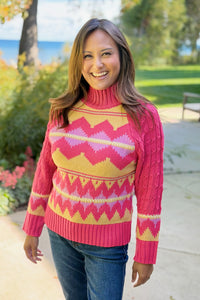 Fair Isle Turtleneck Sweater - Peach