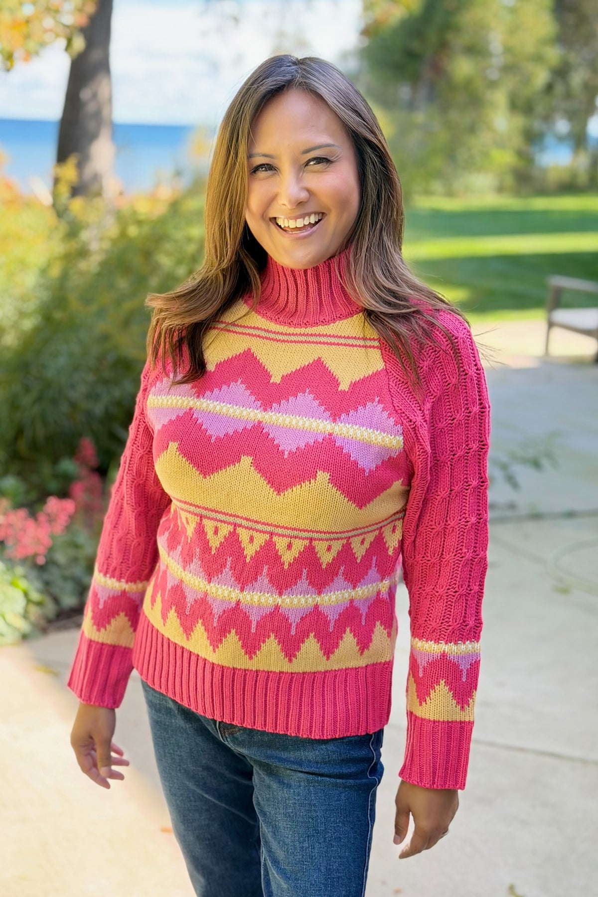 Fair Isle Turtleneck Sweater - Peach