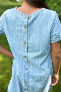 Buttoned Back Denim Stripe Dress