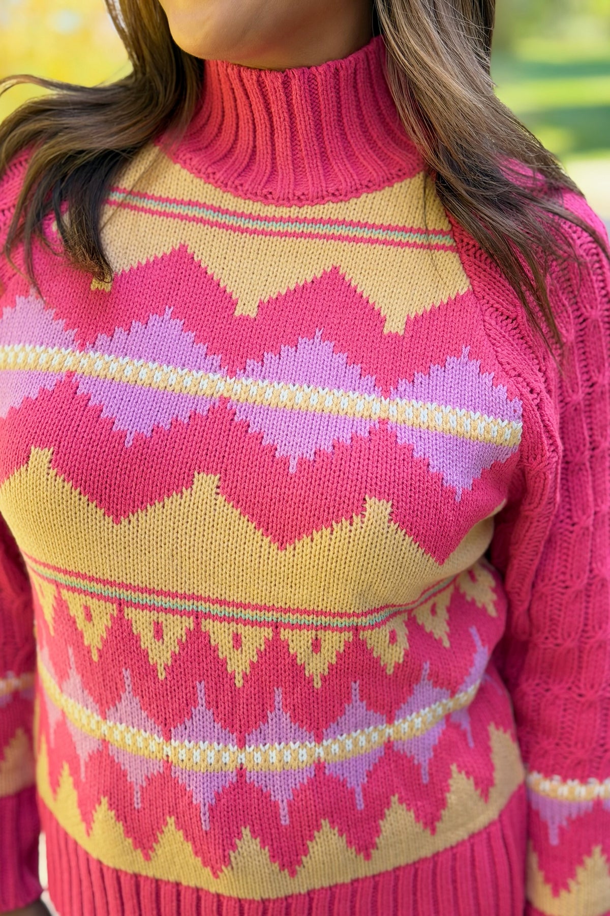 Fair Isle Turtleneck Sweater - Peach