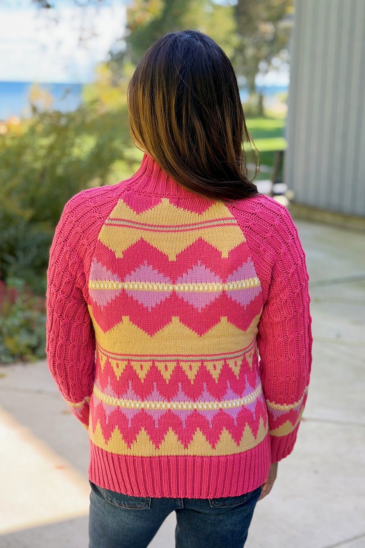 Fair Isle Turtleneck Sweater - Peach