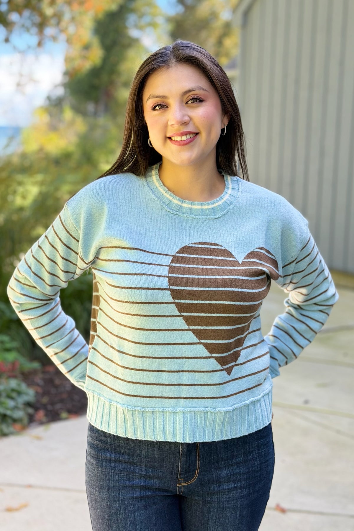 Heart Striped Sweater - Blue