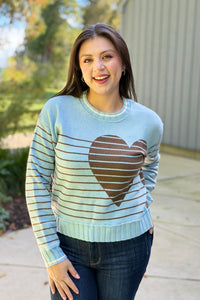 Heart Striped Sweater - Blue