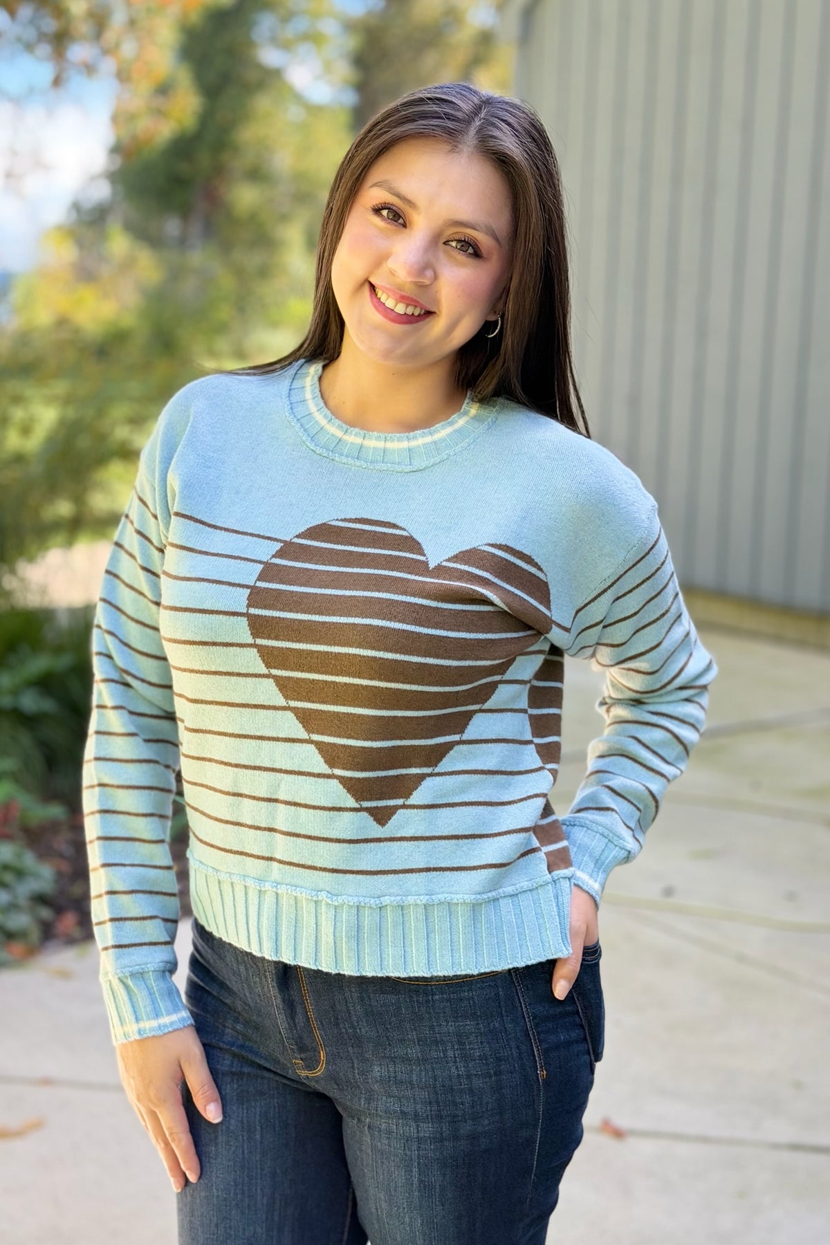 Heart Striped Sweater - Blue