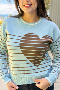Heart Striped Sweater - Blue
