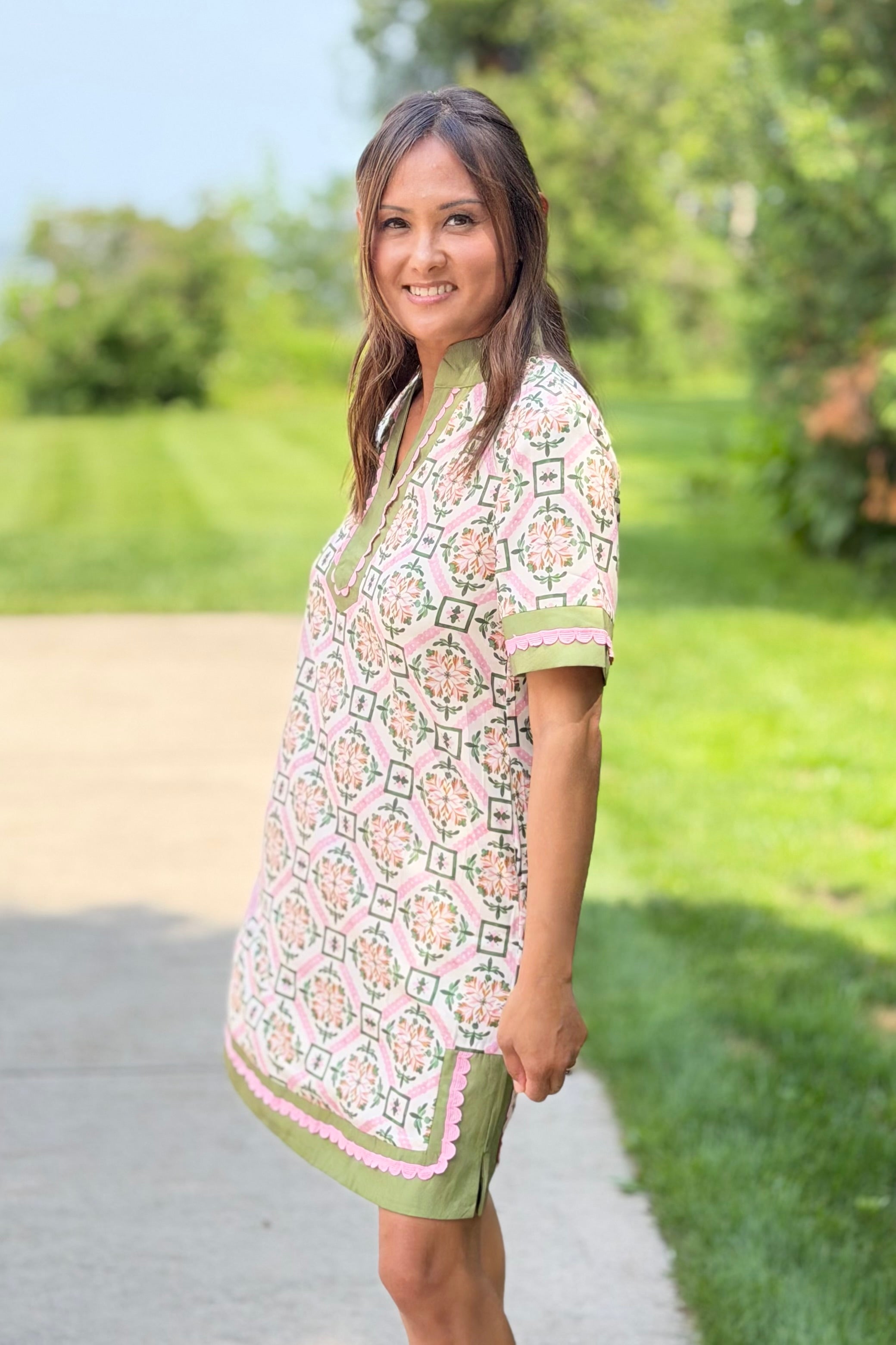 Floral Geometric Loose Mini Dress