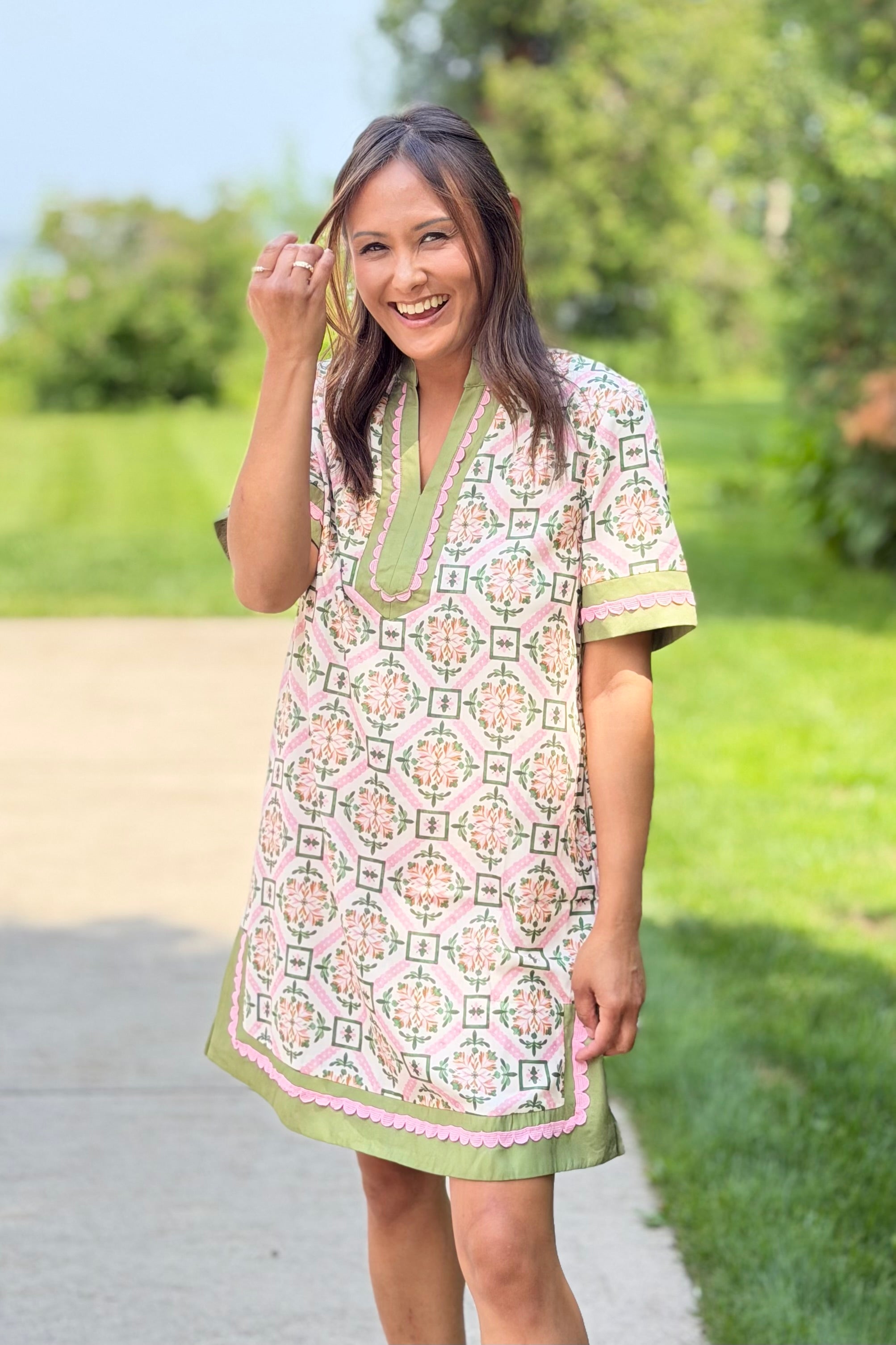 Floral Geometric Loose Mini Dress