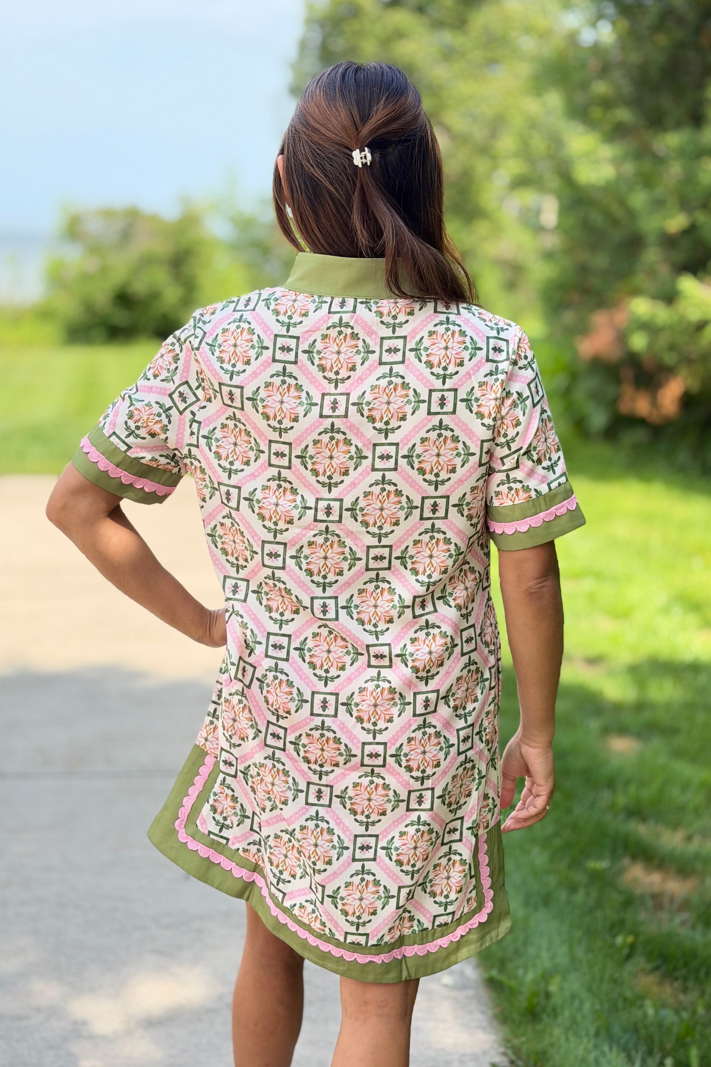 Floral Geometric Loose Mini Dress