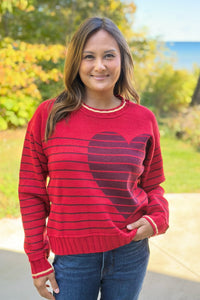 Heart Striped Sweater - Red
