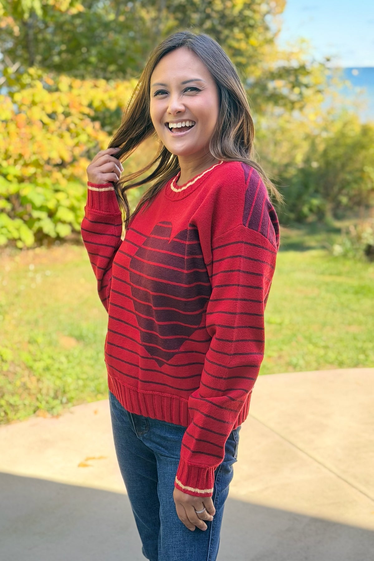 Heart Striped Sweater - Red