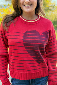 Heart Striped Sweater - Red