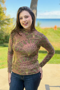 Metallic Mock Neck Top - Mauve