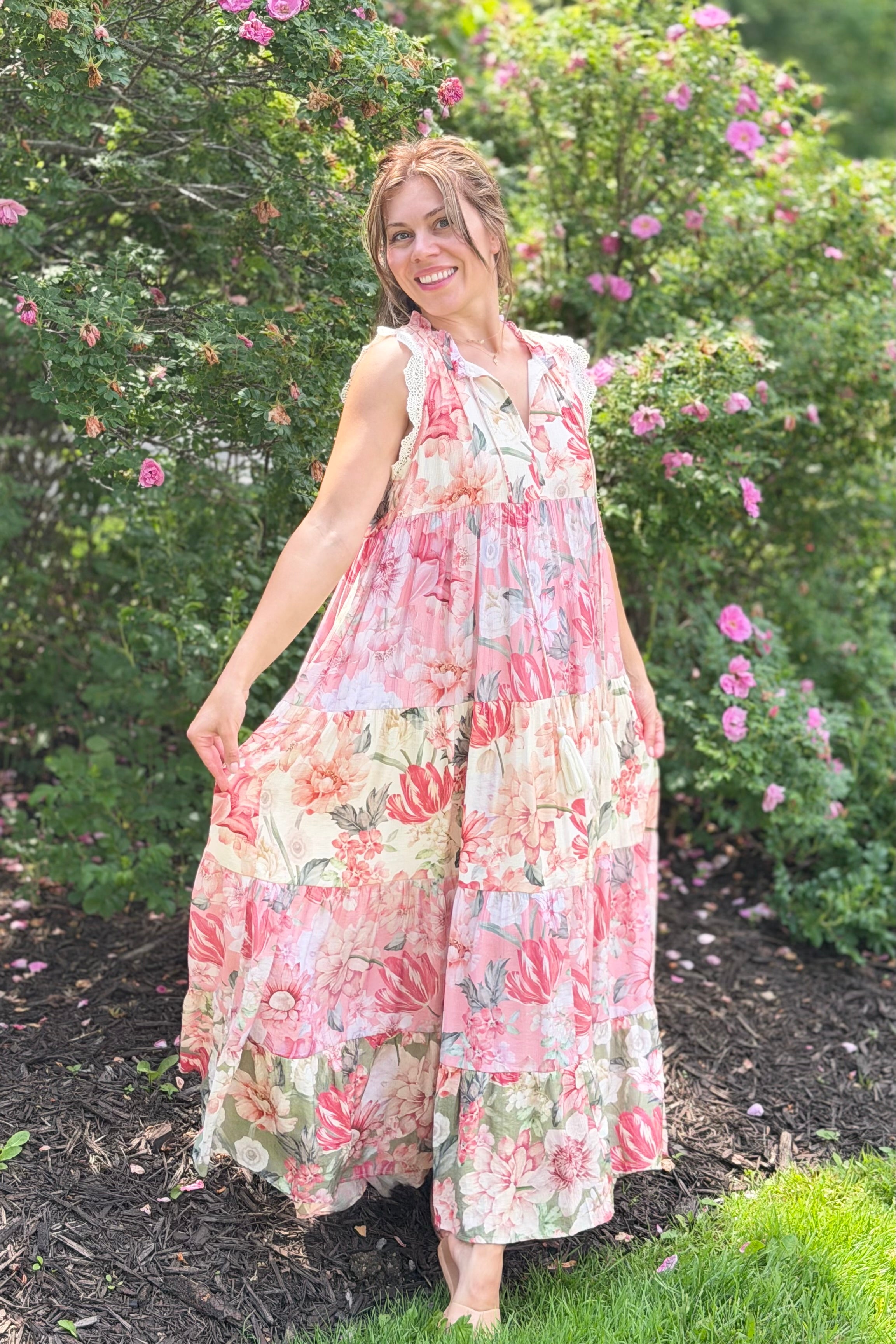 Floral Block Lace Maxi Dress