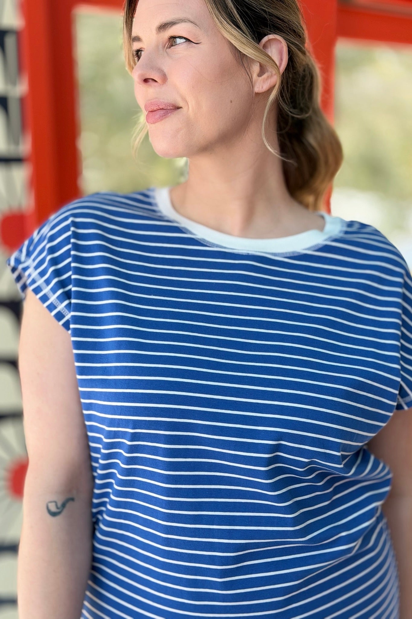 Side Slit Striped T Shirt Dress - Royal