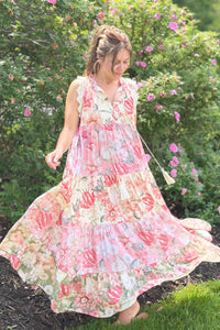 Floral Block Lace Maxi Dress