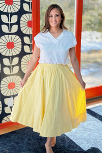 Elastic Waist Midi Skirt - Lemon