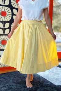 Elastic Waist Midi Skirt - Lemon